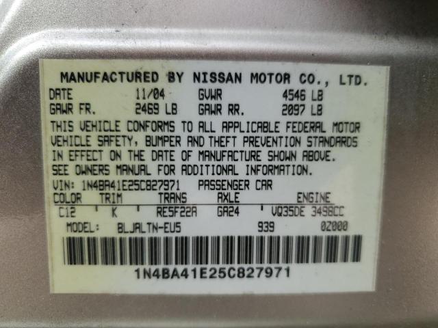 Photo 11 VIN: 1N4BA41E25C827971 - NISSAN MAXIMA SE 