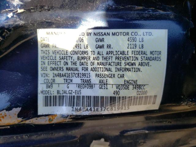 Photo 9 VIN: 1N4BA41E37C819915 - NISSAN MAXIMA SE 