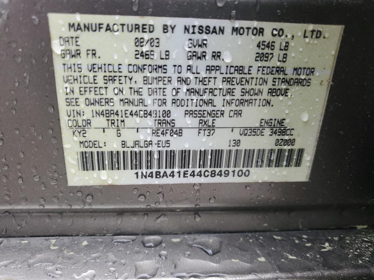 Photo 12 VIN: 1N4BA41E44C849100 - NISSAN MAXIMA 