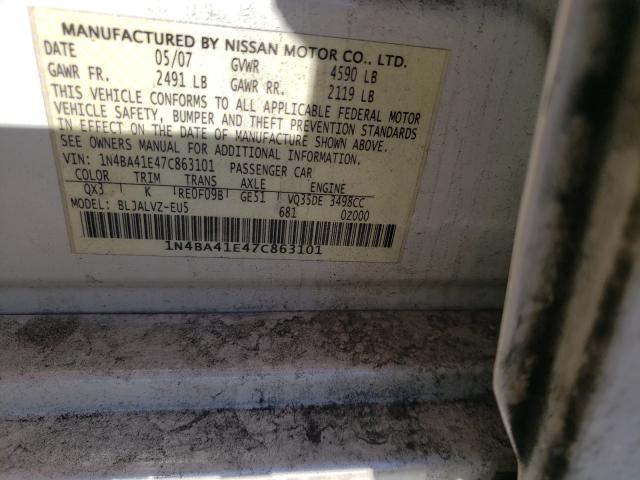 Photo 9 VIN: 1N4BA41E47C863101 - NISSAN MAXIMA SE 