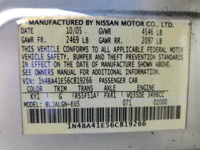 Photo 11 VIN: 1N4BA41E56C819266 - NISSAN MAXIMA SE 