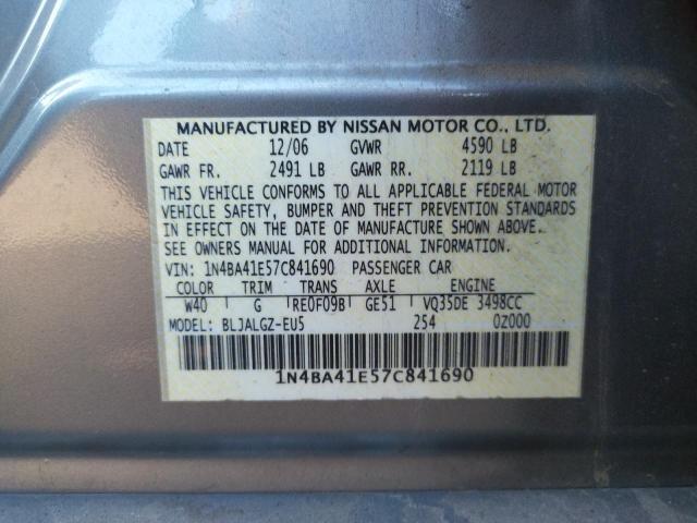 Photo 9 VIN: 1N4BA41E57C841690 - NISSAN MAXIMA SE 