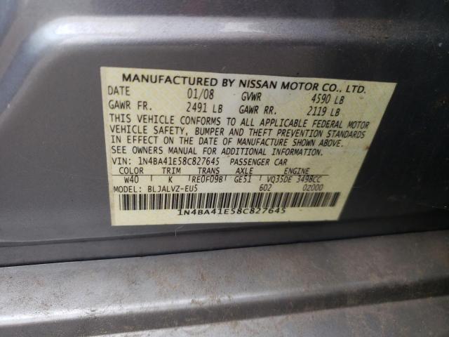 Photo 11 VIN: 1N4BA41E58C827645 - NISSAN MAXIMA SE 