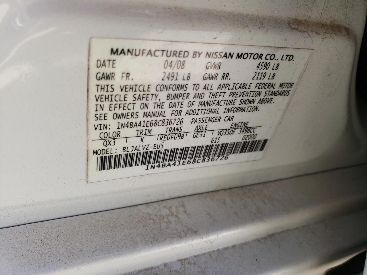 Photo 11 VIN: 1N4BA41E68C836726 - NISSAN MAXIMA 