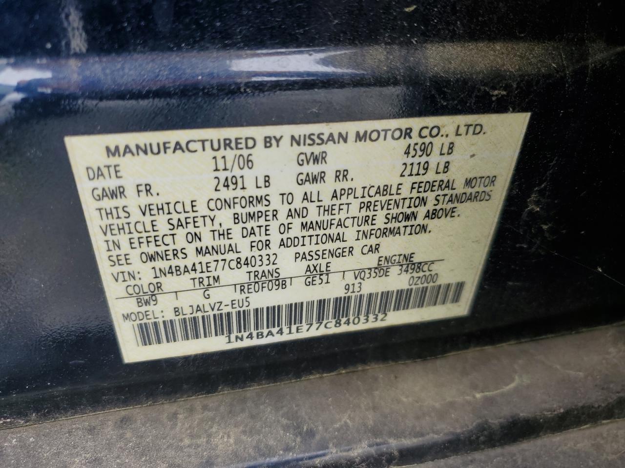 Photo 12 VIN: 1N4BA41E77C840332 - NISSAN MAXIMA 