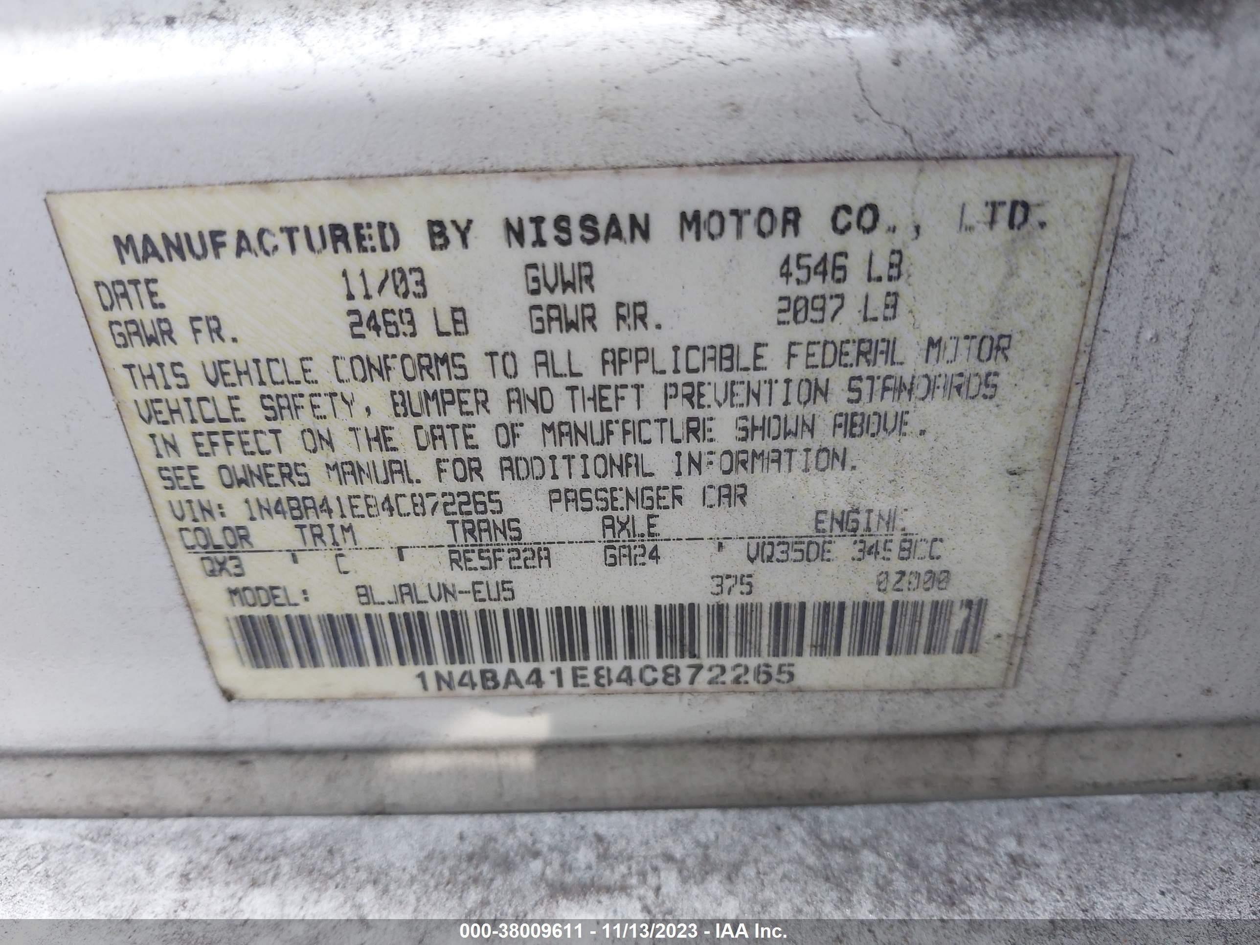 Photo 8 VIN: 1N4BA41E84C872265 - NISSAN MAXIMA 