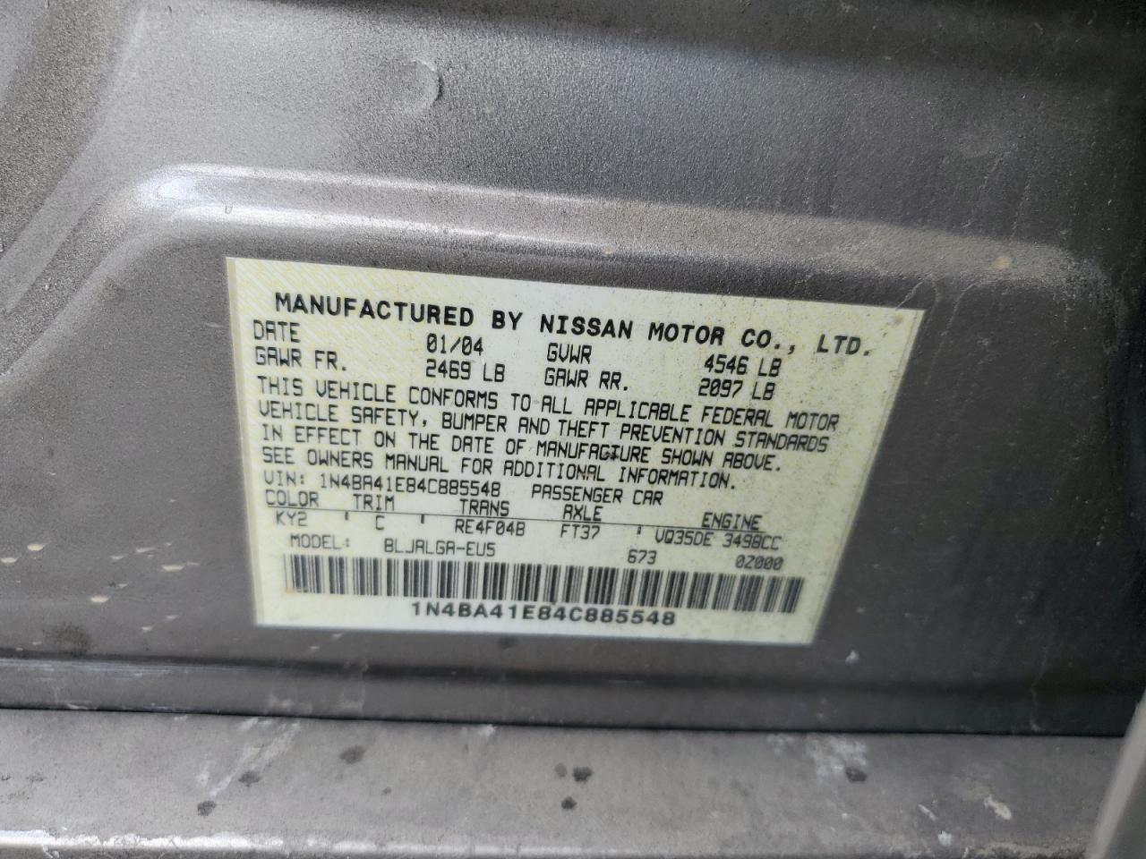 Photo 12 VIN: 1N4BA41E84C885548 - NISSAN MAXIMA 