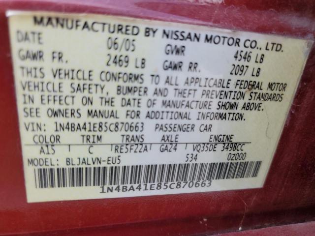 Photo 11 VIN: 1N4BA41E85C870663 - NISSAN MAXIMA SE 