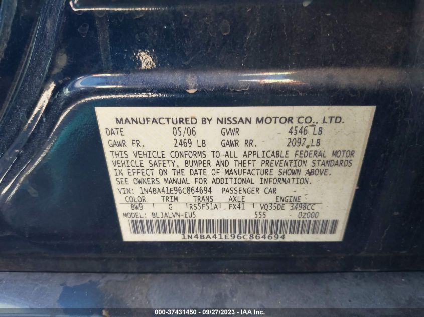 Photo 8 VIN: 1N4BA41E96C864694 - NISSAN MAXIMA 