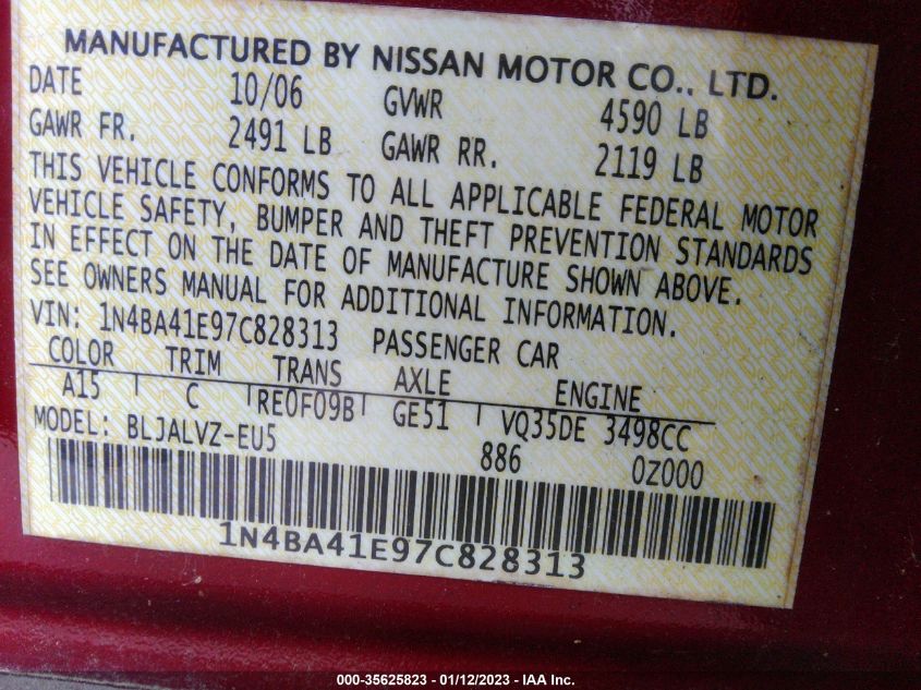 Photo 8 VIN: 1N4BA41E97C828313 - NISSAN MAXIMA 