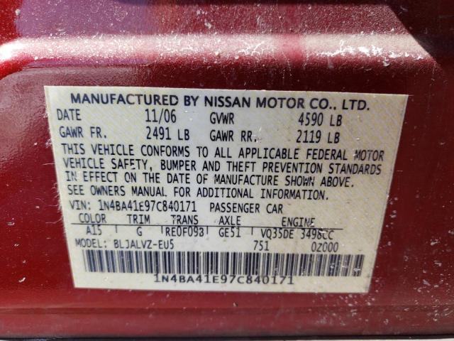 Photo 9 VIN: 1N4BA41E97C840171 - NISSAN MAXIMA SE 