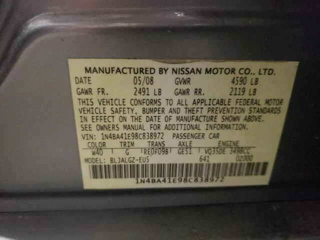 Photo 11 VIN: 1N4BA41E98C838972 - NISSAN MAXIMA SE 