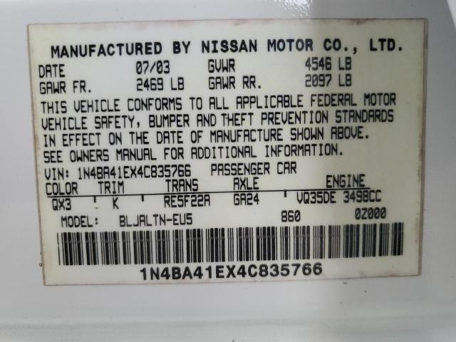 Photo 12 VIN: 1N4BA41EX4C835766 - NISSAN MAXIMA SE 