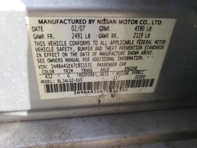 Photo 11 VIN: 1N4BA41EX7C851535 - NISSAN MAXIMA SE 