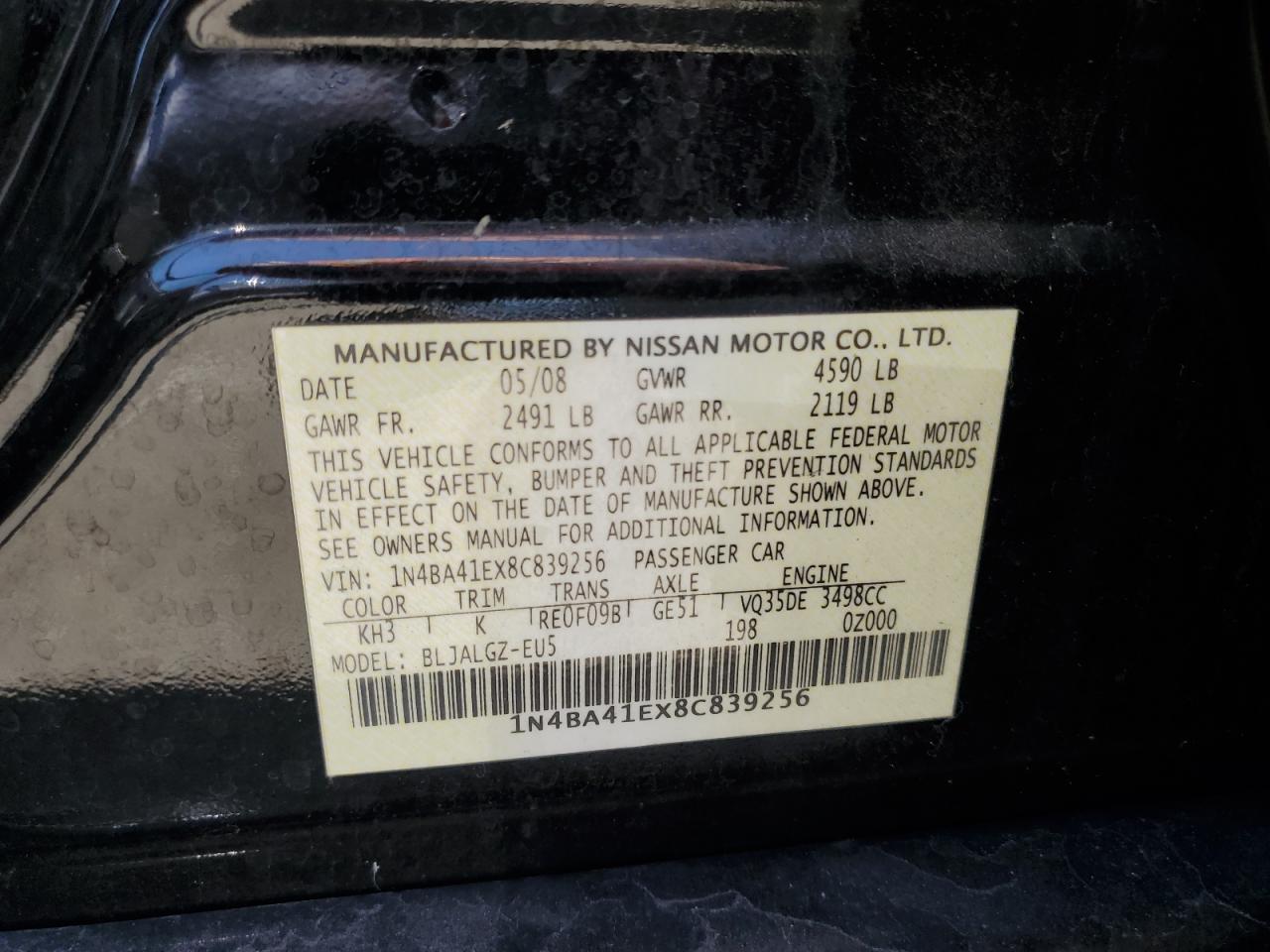 Photo 11 VIN: 1N4BA41EX8C839256 - NISSAN MAXIMA 