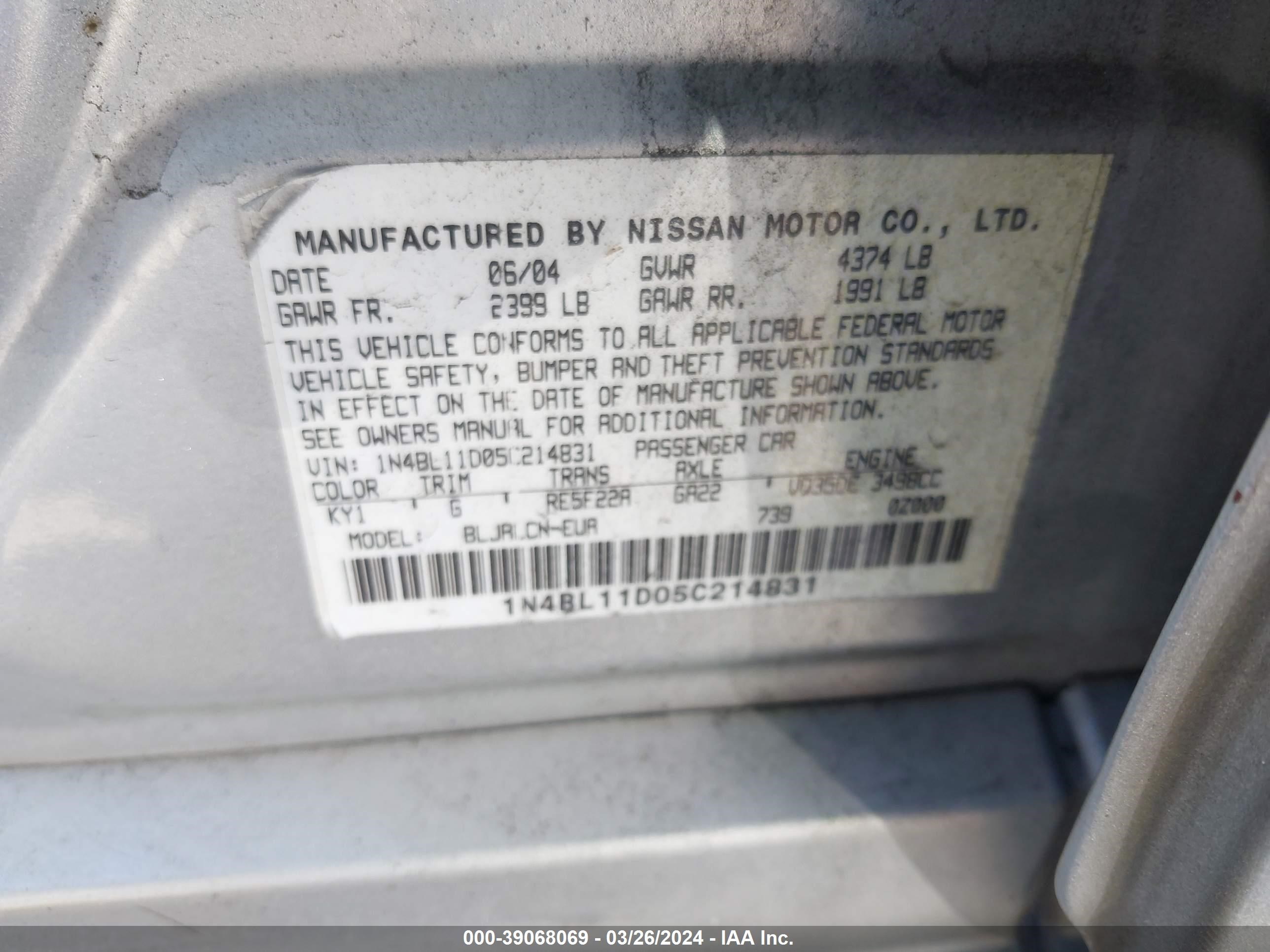 Photo 8 VIN: 1N4BL11D05C214831 - NISSAN ALTIMA 