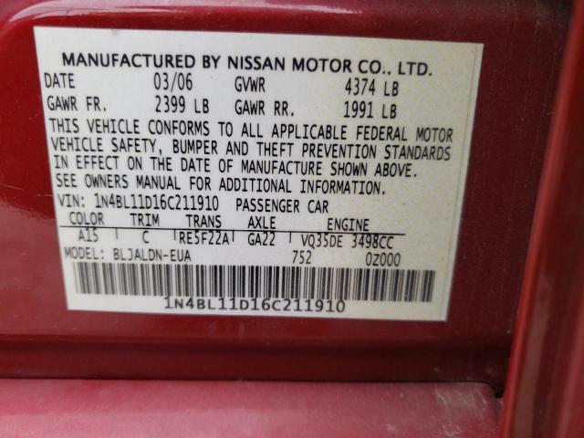 Photo 11 VIN: 1N4BL11D16C211910 - NISSAN ALTIMA SE 