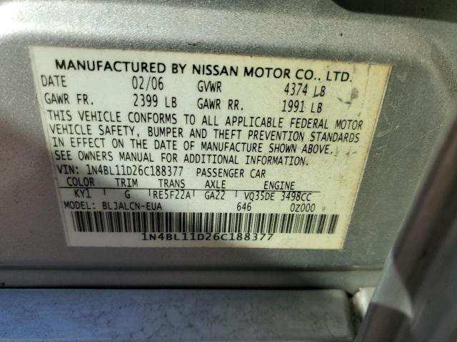 Photo 11 VIN: 1N4BL11D26C188377 - NISSAN ALTIMA 