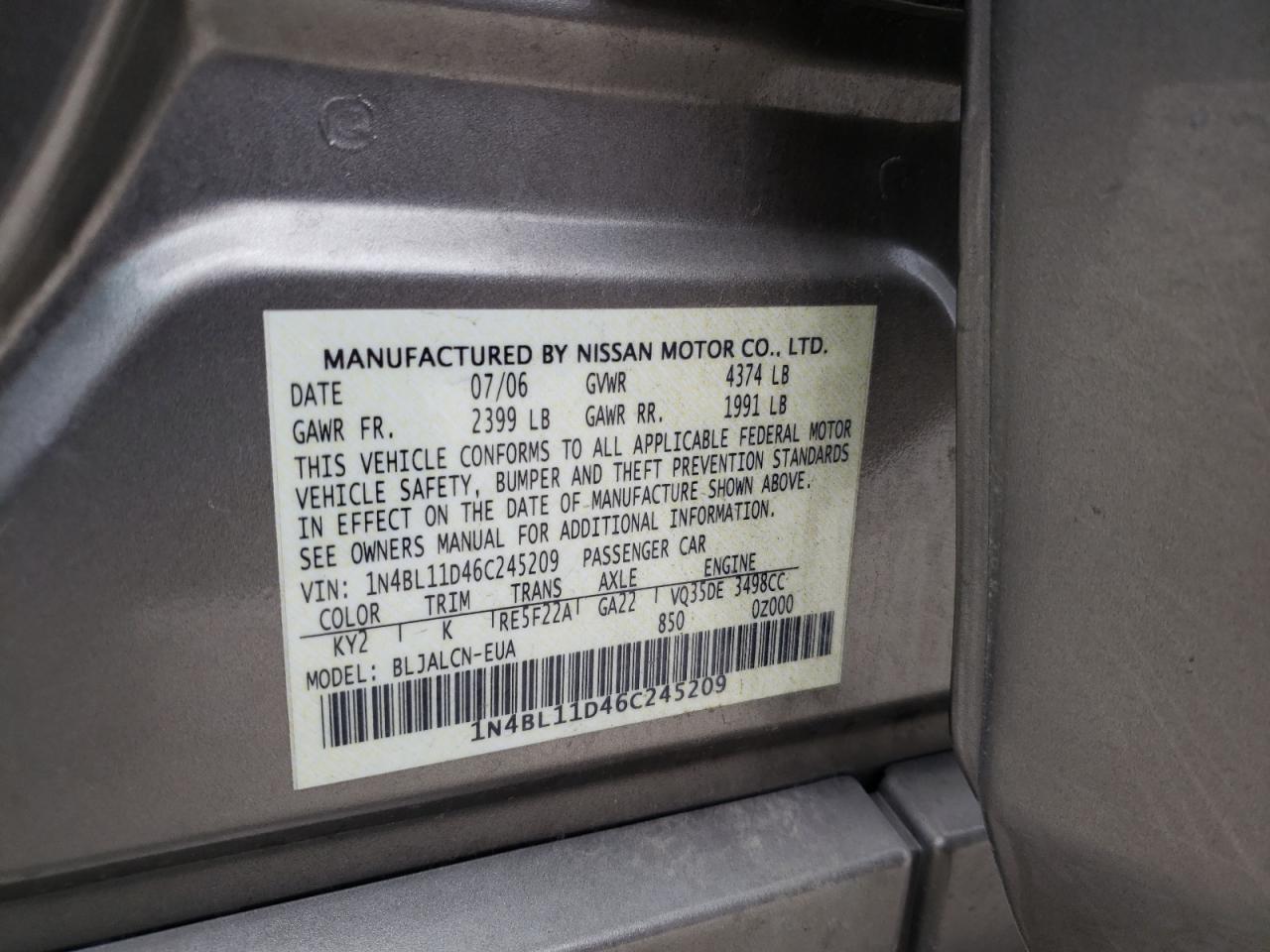 Photo 11 VIN: 1N4BL11D46C245209 - NISSAN ALTIMA 