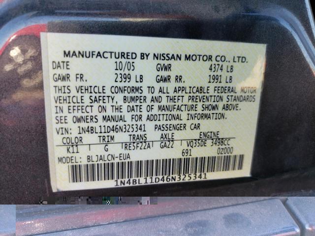 Photo 12 VIN: 1N4BL11D46N325341 - NISSAN ALTIMA SE 