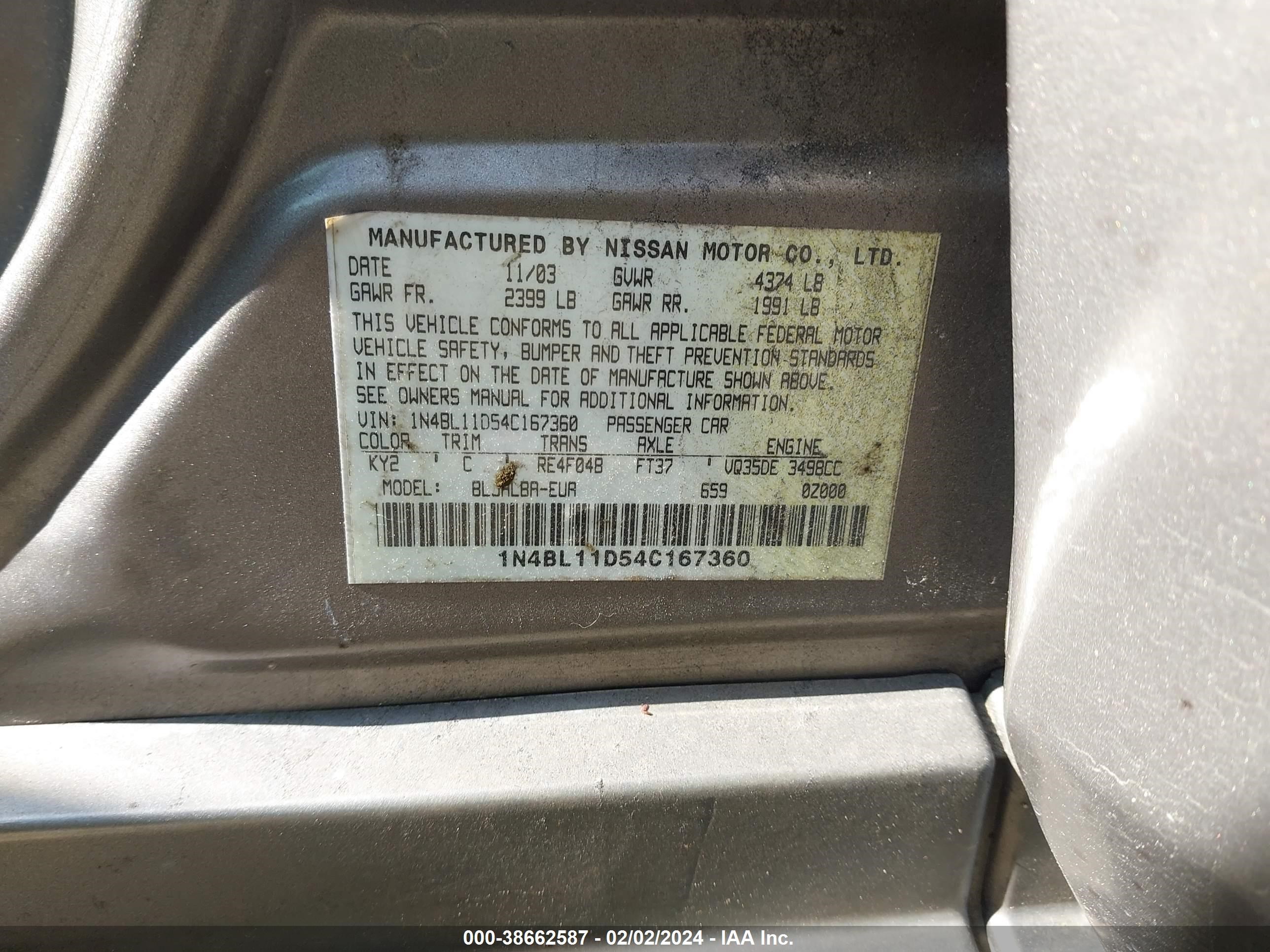 Photo 8 VIN: 1N4BL11D54C167360 - NISSAN ALTIMA 