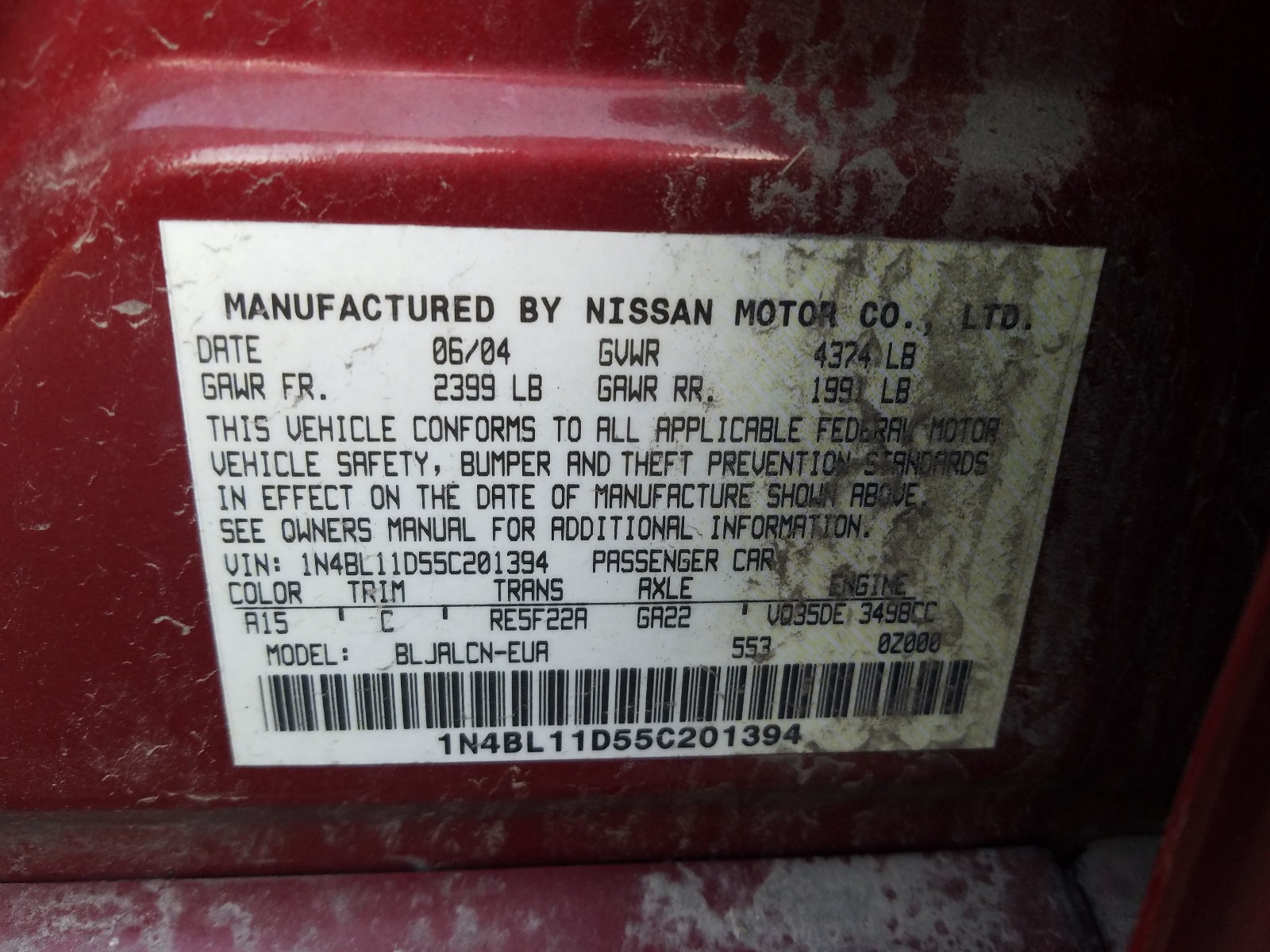 Photo 9 VIN: 1N4BL11D55C201394 - NISSAN ALTIMA SE 