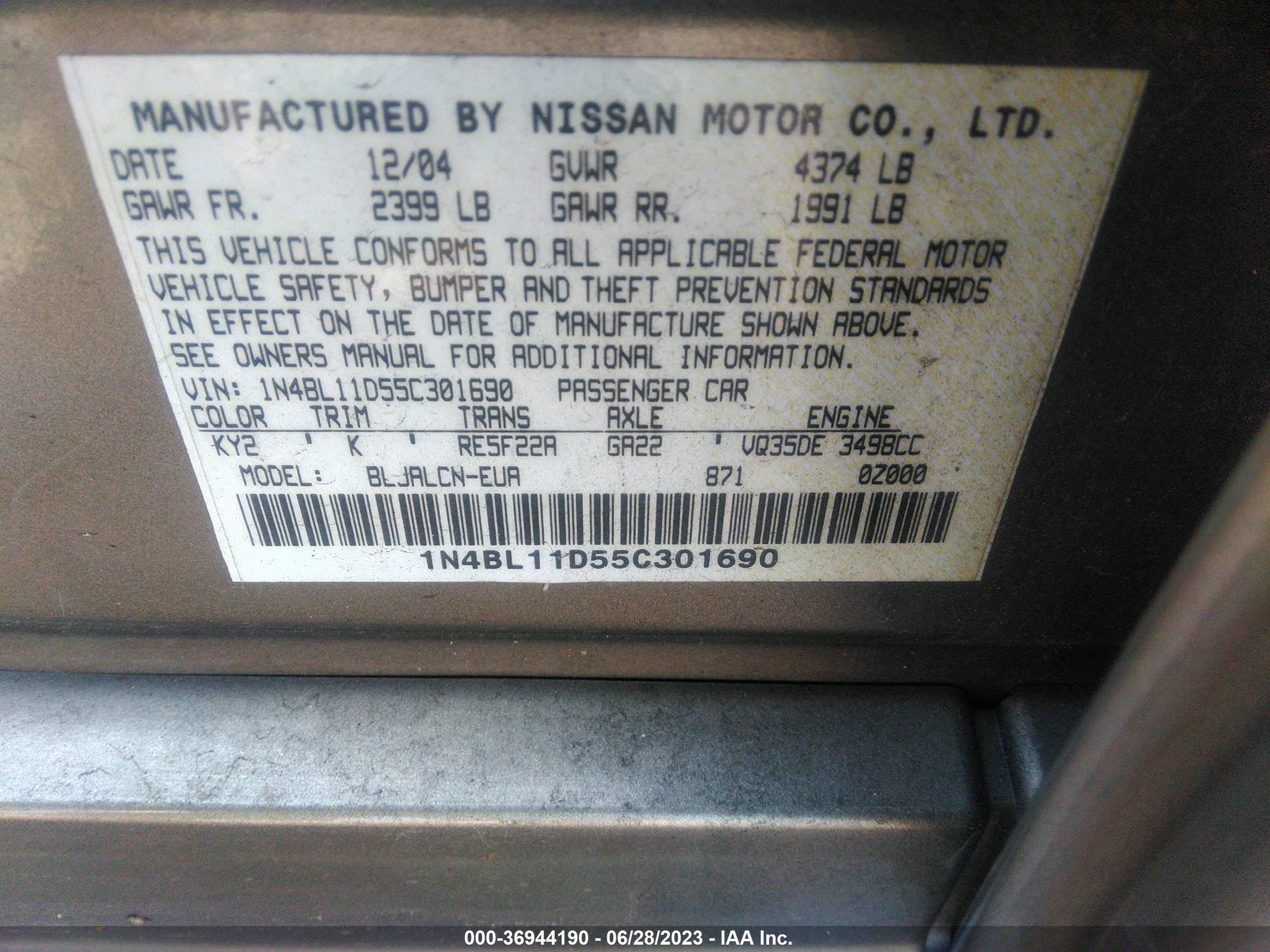 Photo 8 VIN: 1N4BL11D55C301690 - NISSAN ALTIMA 