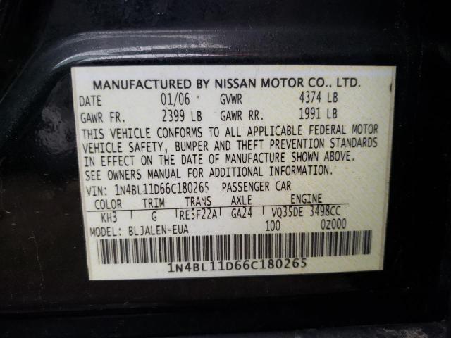 Photo 9 VIN: 1N4BL11D66C180265 - NISSAN ALTIMA SE 