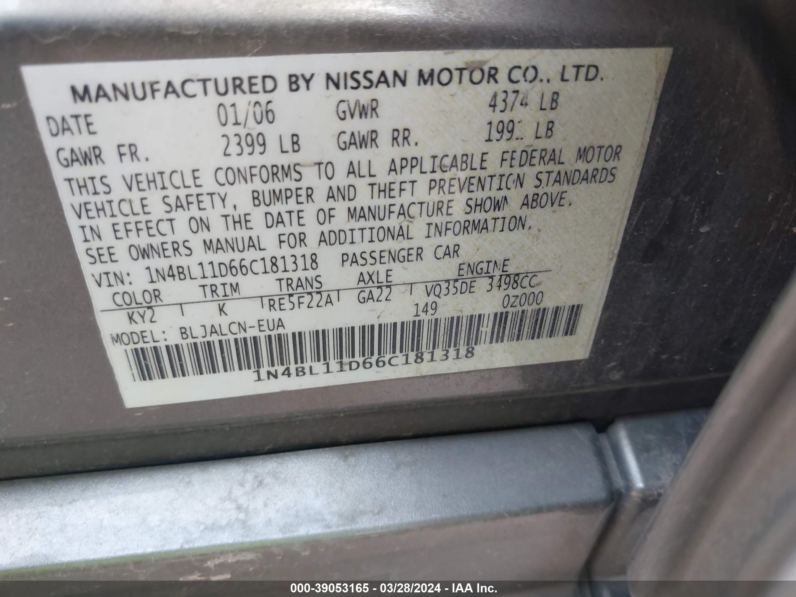 Photo 8 VIN: 1N4BL11D66C181318 - NISSAN ALTIMA 