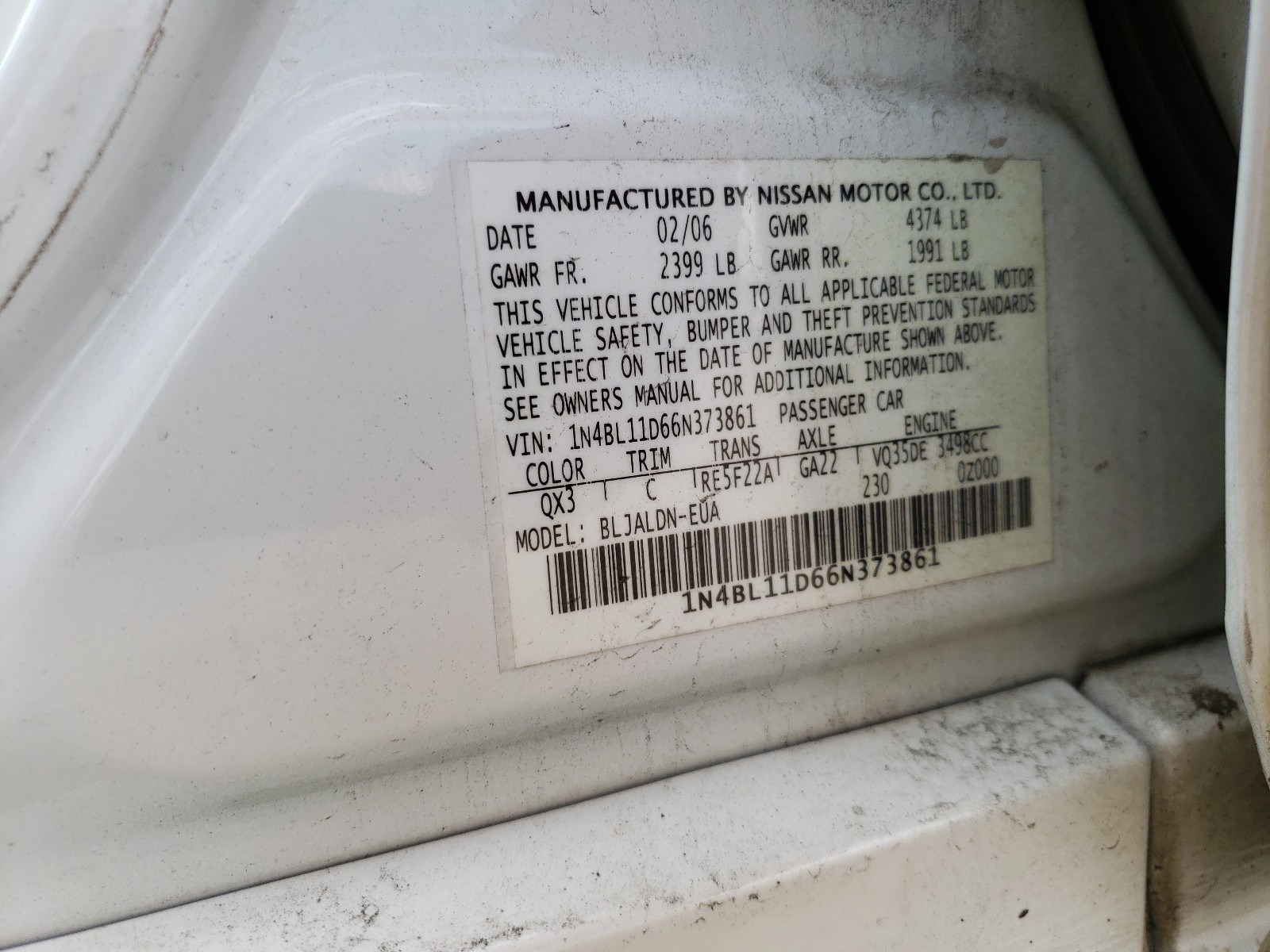 Photo 9 VIN: 1N4BL11D66N373861 - NISSAN ALTIMA SE 