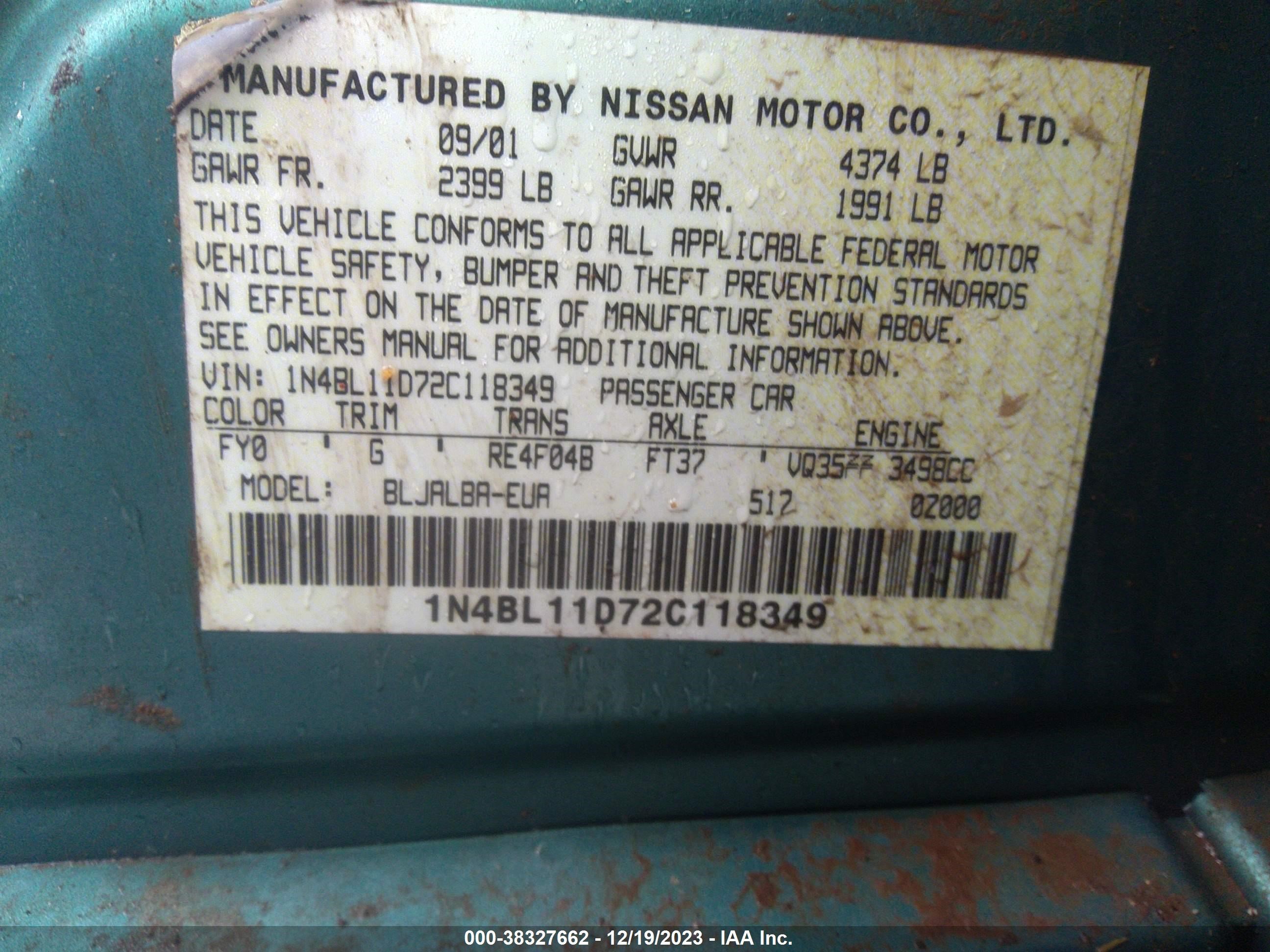 Photo 8 VIN: 1N4BL11D72C118349 - NISSAN ALTIMA 