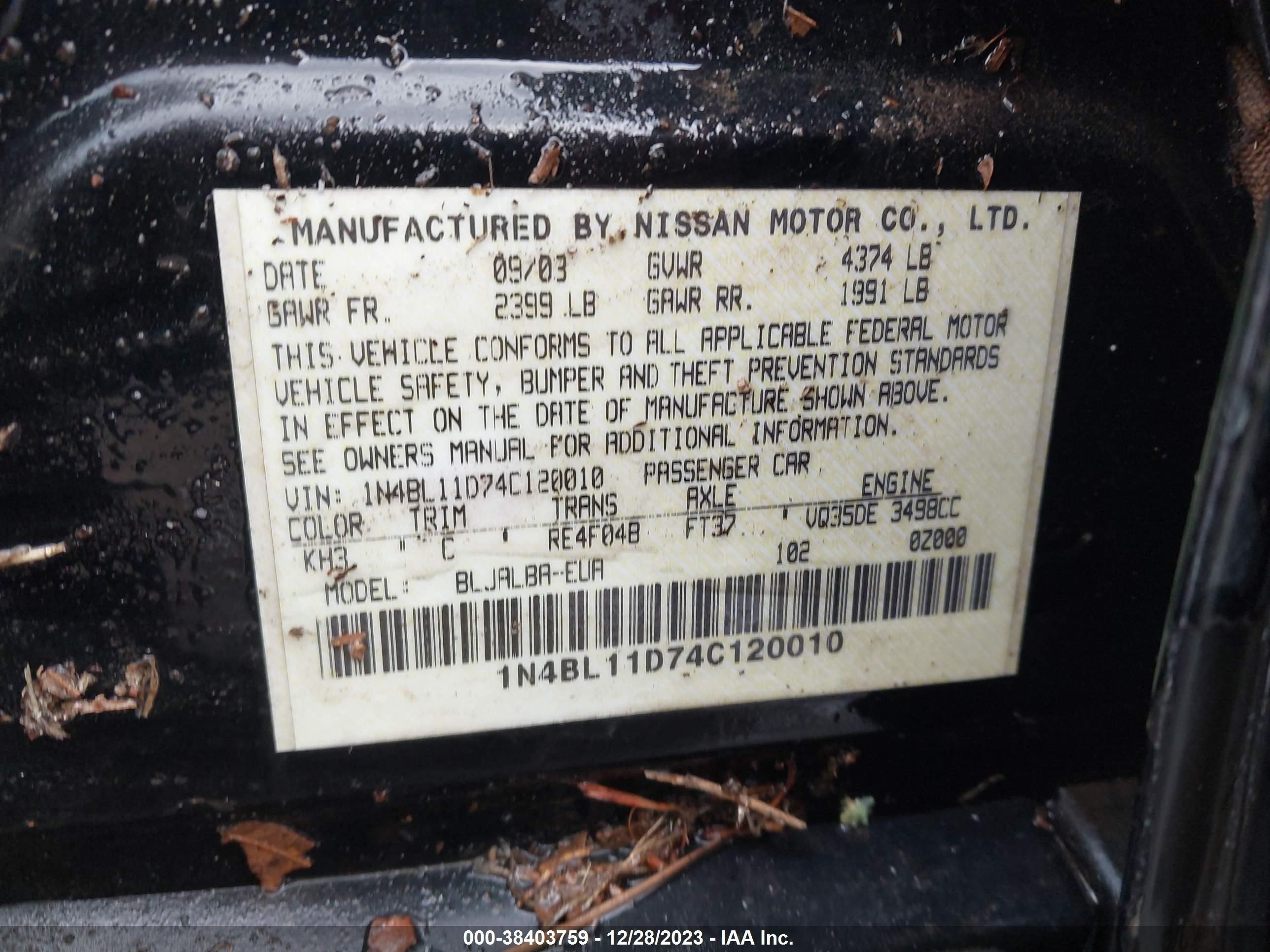 Photo 8 VIN: 1N4BL11D74C120010 - NISSAN ALTIMA 