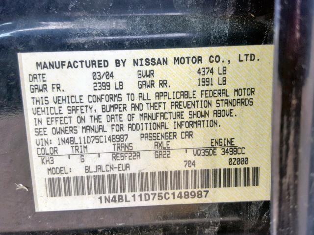 Photo 9 VIN: 1N4BL11D75C148987 - NISSAN ALTIMA SE 