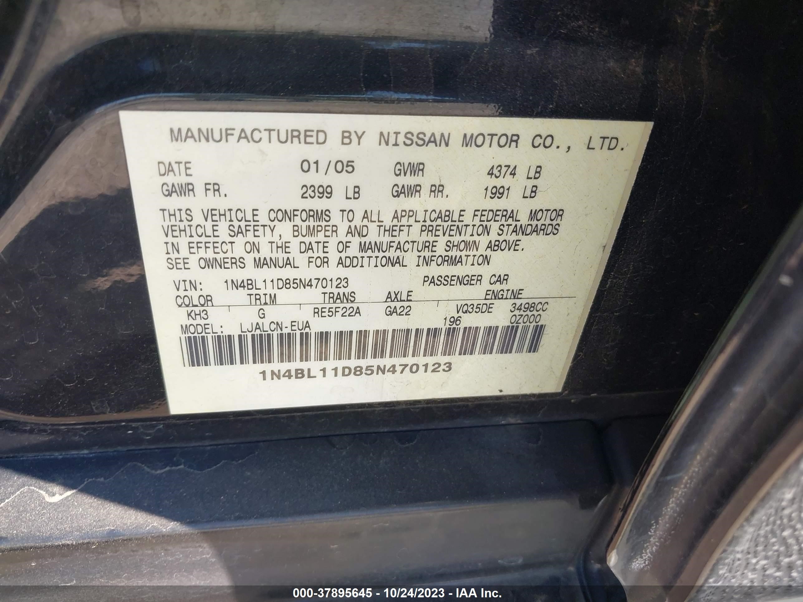 Photo 8 VIN: 1N4BL11D85N470123 - NISSAN ALTIMA 