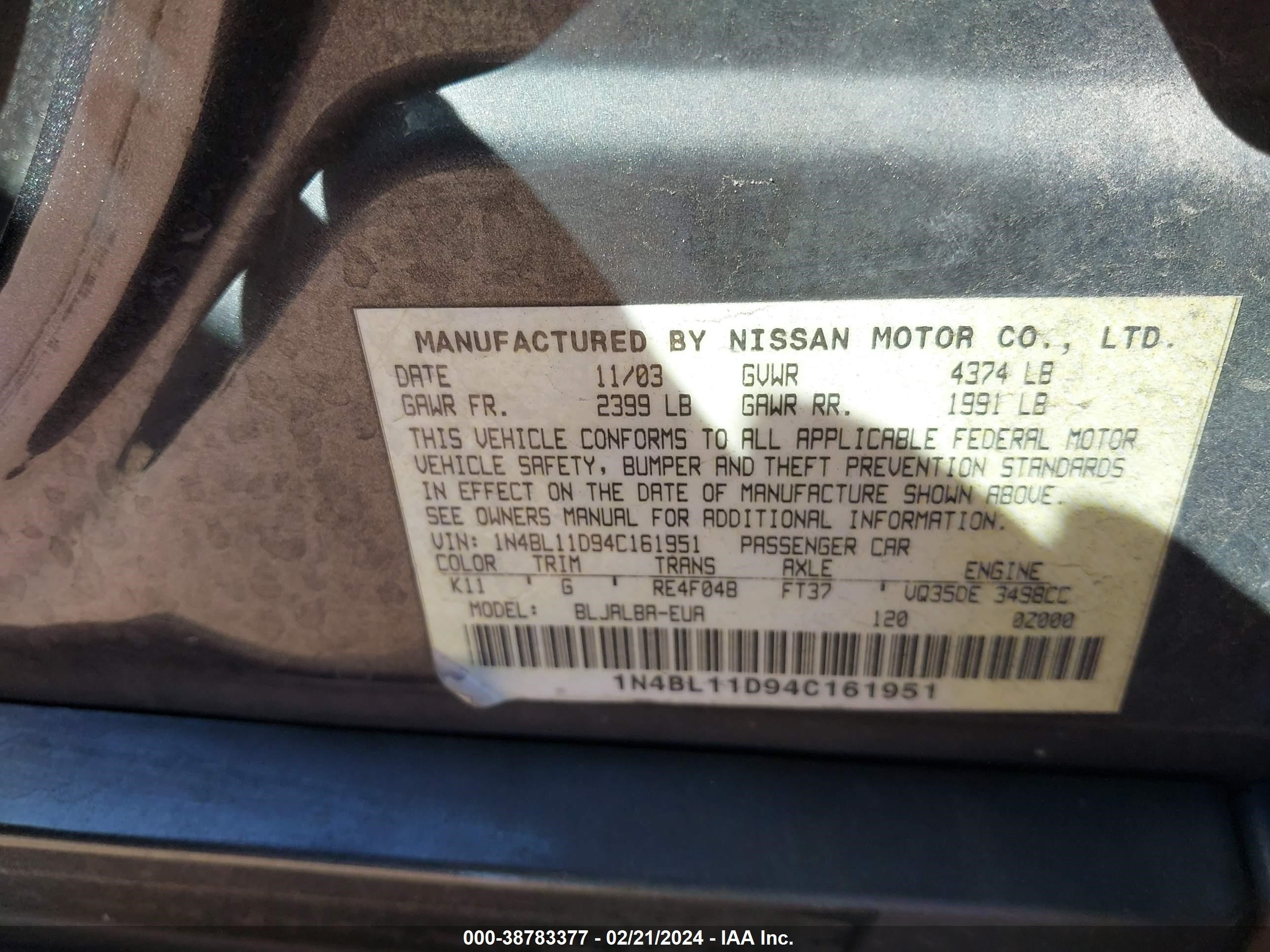 Photo 8 VIN: 1N4BL11D94C161951 - NISSAN ALTIMA 