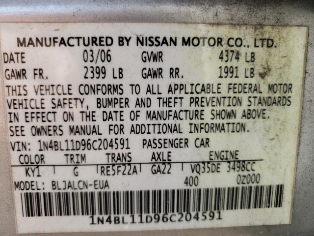 Photo 11 VIN: 1N4BL11D96C204591 - NISSAN ALTIMA SE 