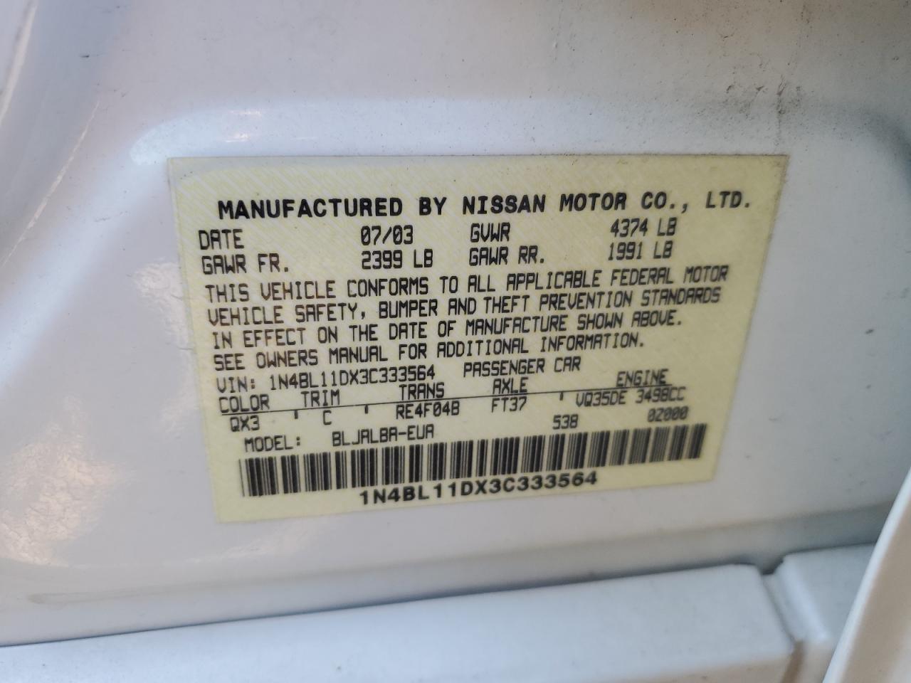 Photo 11 VIN: 1N4BL11DX3C333564 - NISSAN ALTIMA 