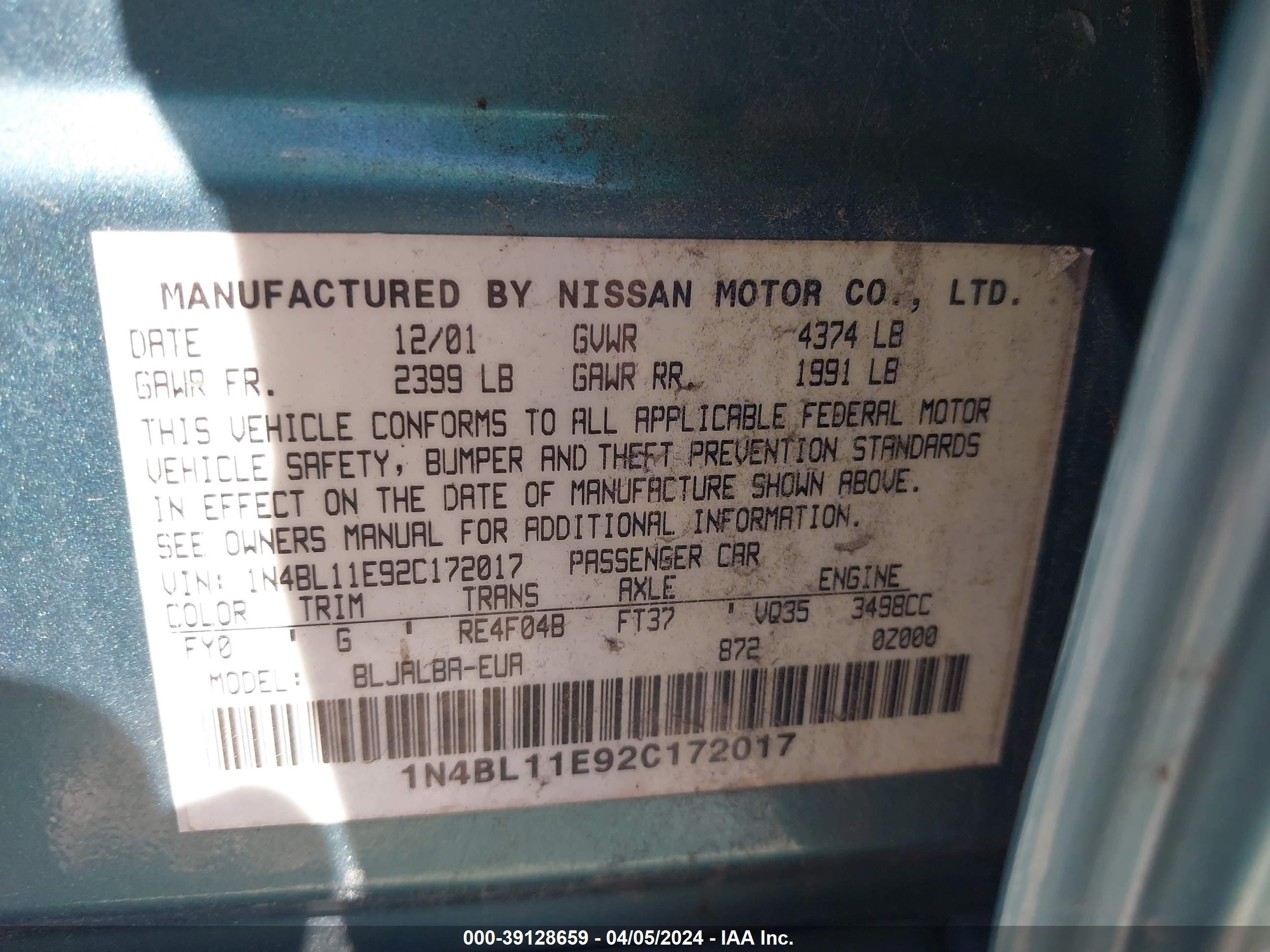 Photo 8 VIN: 1N4BL11E92C172017 - NISSAN ALTIMA 