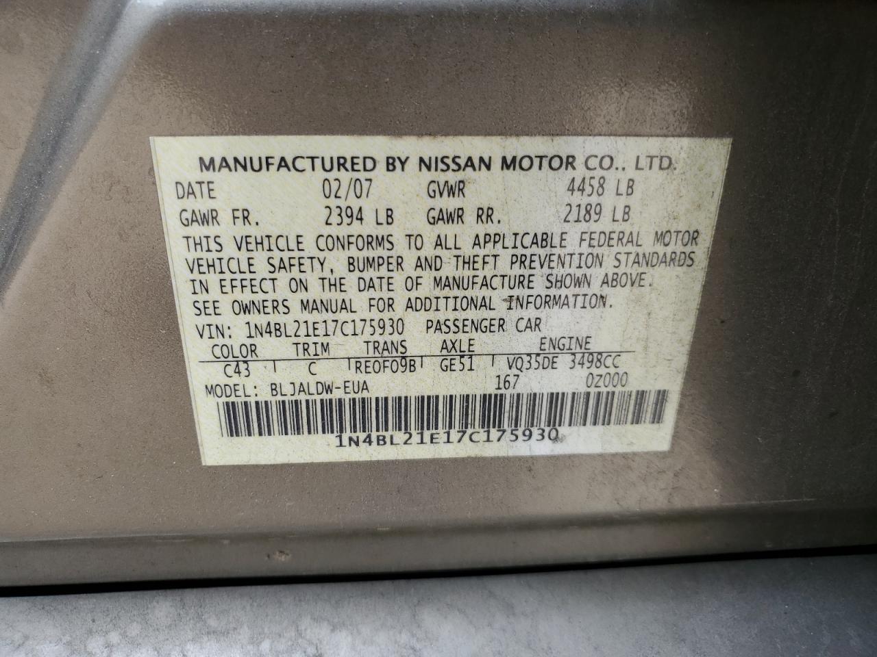 Photo 11 VIN: 1N4BL21E17C175930 - NISSAN ALTIMA 