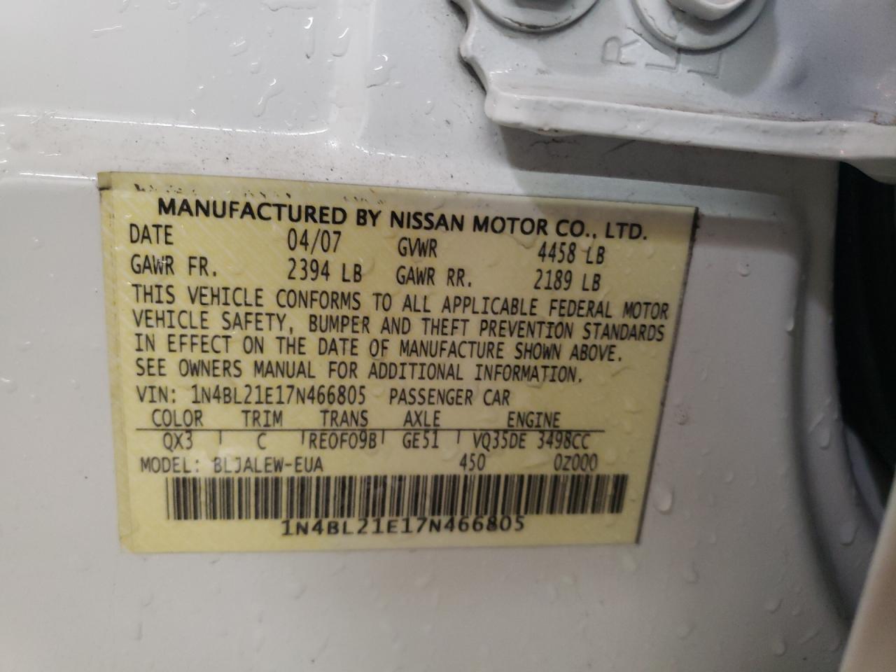 Photo 11 VIN: 1N4BL21E17N466805 - NISSAN ALTIMA 