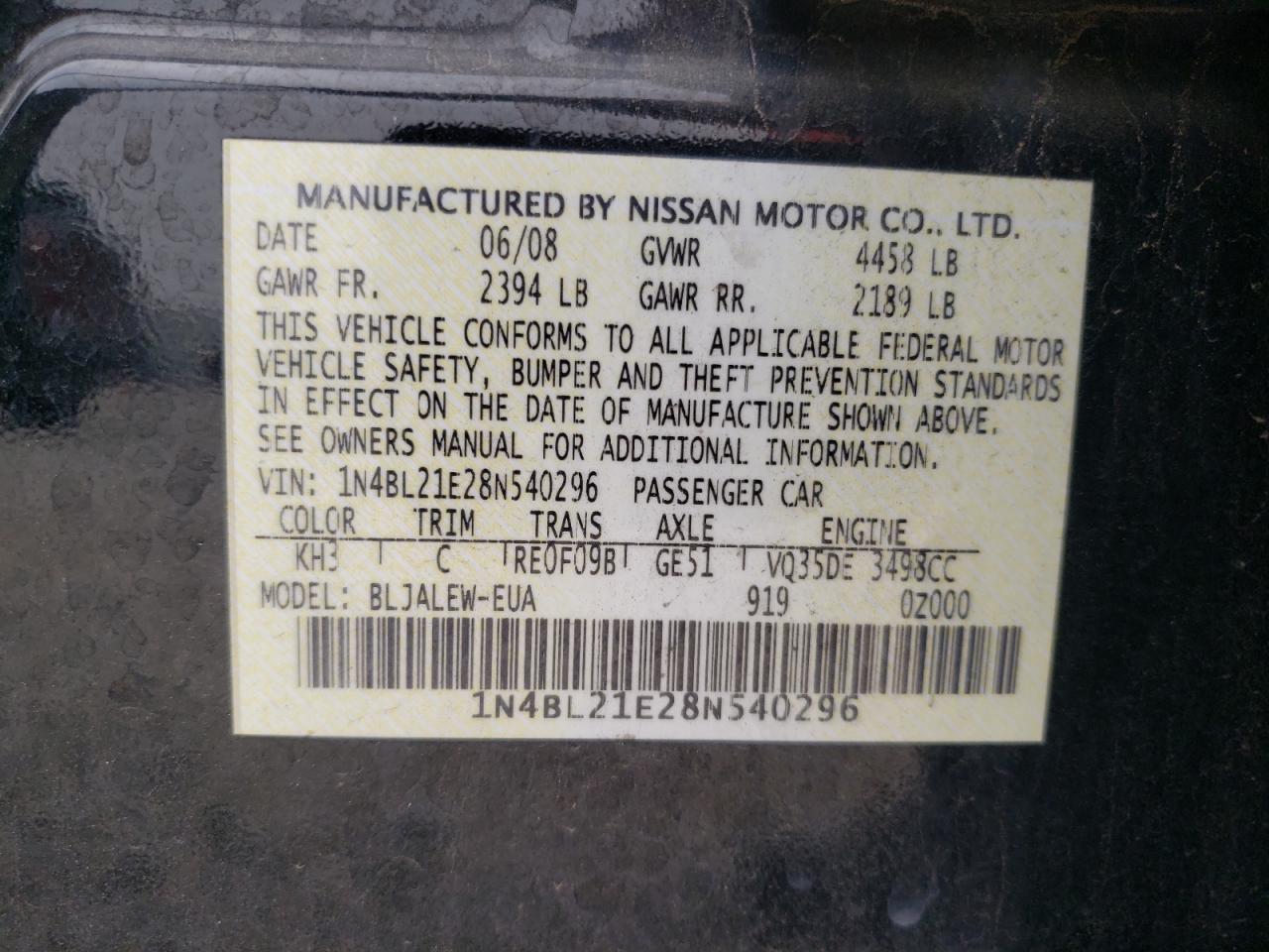 Photo 11 VIN: 1N4BL21E28N540296 - NISSAN ALTIMA 