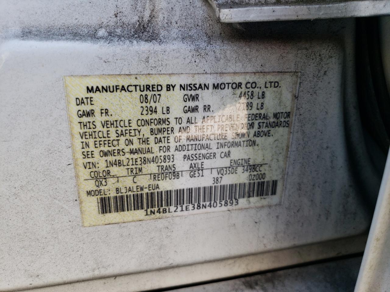 Photo 11 VIN: 1N4BL21E38N405893 - NISSAN ALTIMA 