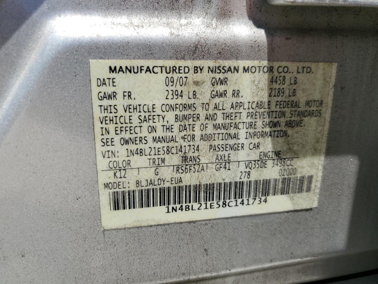 Photo 11 VIN: 1N4BL21E58C141734 - NISSAN ALTIMA 