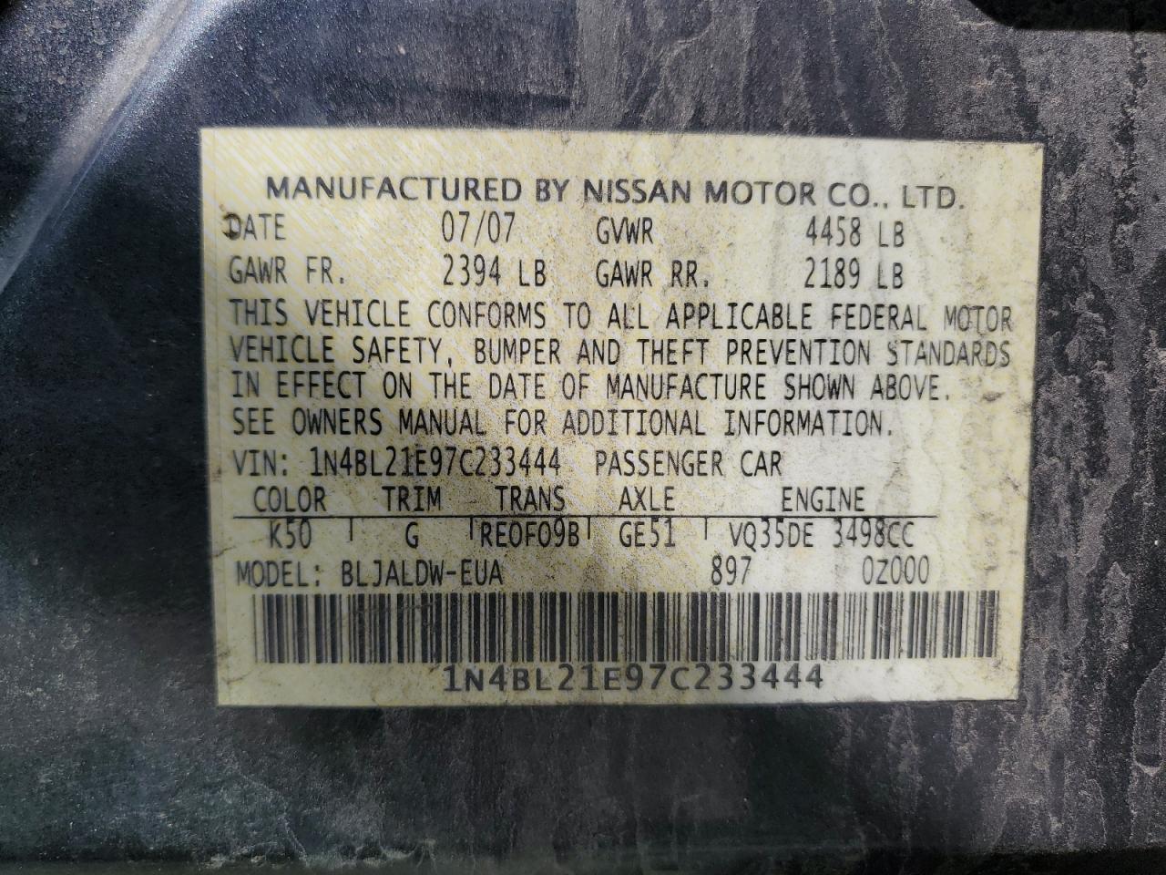 Photo 11 VIN: 1N4BL21E97C233444 - NISSAN ALTIMA 