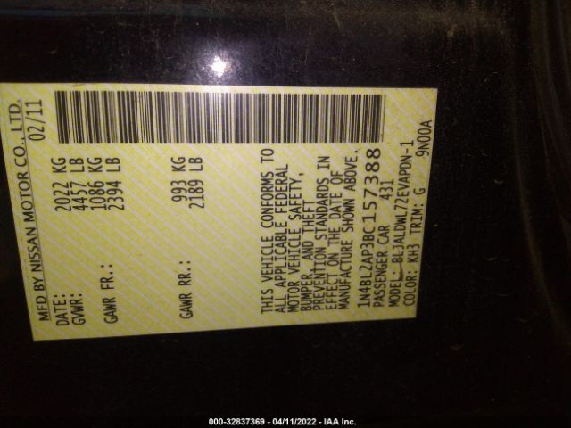 Photo 8 VIN: 1N4BL2AP3BC157388 - NISSAN ALTIMA 