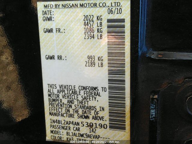 Photo 8 VIN: 1N4BL2AP4AN539190 - NISSAN ALTIMA 