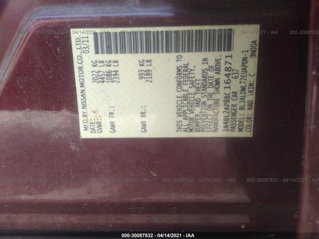 Photo 8 VIN: 1N4BL2AP8BC164871 - NISSAN ALTIMA 