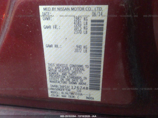 Photo 8 VIN: 1N4BL3AP1FC126748 - NISSAN ALTIMA 