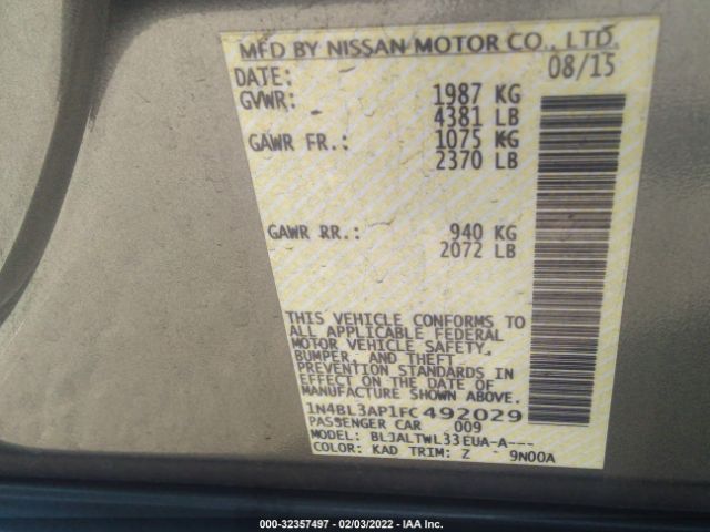 Photo 8 VIN: 1N4BL3AP1FC492029 - NISSAN ALTIMA 