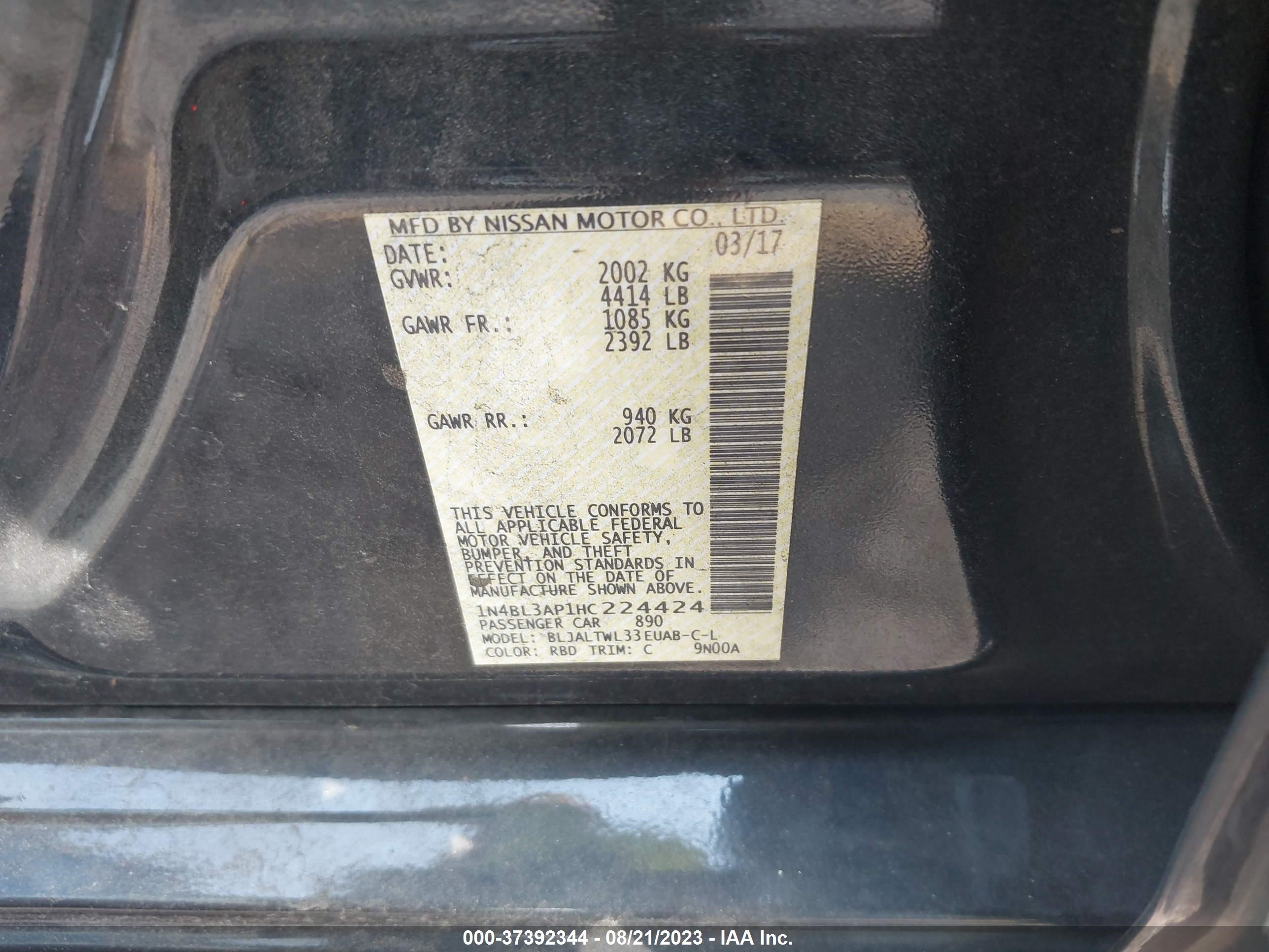 Photo 8 VIN: 1N4BL3AP1HC224424 - NISSAN ALTIMA 